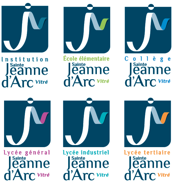 Présentation des six versions du logo pour chaque institut - Institution Jeanne d'Arc